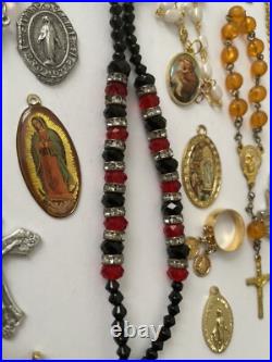 Vintage Amazing Lot Rosaries, Carnelian Rosarie And Other Religious Items