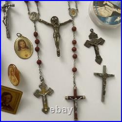 Vintage Amazing Lot Rosaries, Carnelian Rosarie And Other Religious Items
