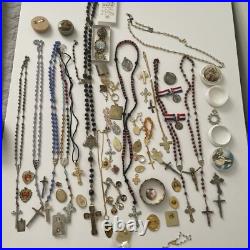 Vintage Amazing Lot Rosaries, Carnelian Rosarie And Other Religious Items