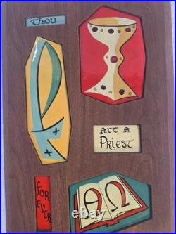 Vintage Antique Beautiful Religious U R A Priest Wood And Porcelain Plaque Wall