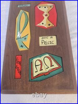 Vintage Antique Beautiful Religious U R A Priest Wood And Porcelain Plaque Wall