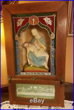Vintage Antique Catholic House Alter Last Rites Box Chalkware Religious Priest