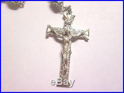 Vintage Antique Creed Sterling Silver Rosary Ornate Crucifix & Religious Medal