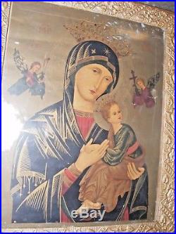 Vintage Antique Madonna Virgin Mary Baby Jesus Religious Icon Picture Print