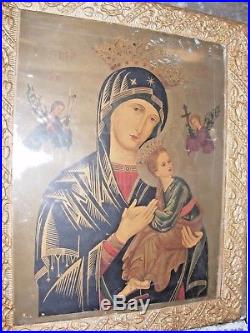 Vintage Antique Madonna Virgin Mary Baby Jesus Religious Icon Picture Print