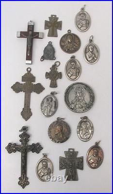 Vintage Antique Religious Cross and Medallion Charms ca. 1960