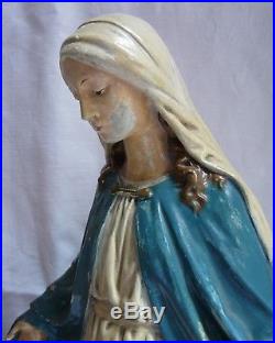 Vintage Antique Religious Figures Statues Sacred Heart of Jesus Virgin Mary 42cm