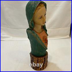 Vintage Antique Religious Hand Carved Virgin Mary Bust Figurines Figures
