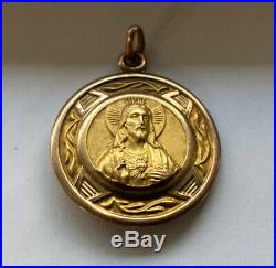 Vintage Antique Religious Pendant Medallion 10k Yellow Gold Jesus Mary 7.3 Grams