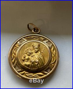 Vintage Antique Religious Pendant Medallion 10k Yellow Gold Jesus Mary 7.3 Grams
