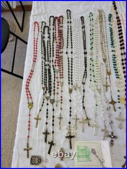 Vintage & Antique Rosary, Religious Medals, Crosses 107 Pieces. READ
