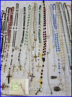 Vintage & Antique Rosary, Religious Medals, Crosses 107 Pieces. READ