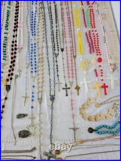 Vintage & Antique Rosary, Religious Medals, Crosses 107 Pieces. READ