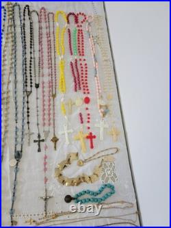 Vintage & Antique Rosary, Religious Medals, Crosses 107 Pieces. READ