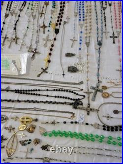 Vintage & Antique Rosary, Religious Medals, Crosses 107 Pieces. READ