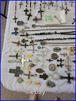 Vintage & Antique Rosary, Religious Medals, Crosses 107 Pieces. READ