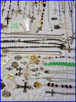 Vintage & Antique Rosary, Religious Medals, Crosses 107 Pieces. READ