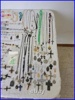 Vintage & Antique Rosary, Religious Medals, Crosses 107 Pieces. READ