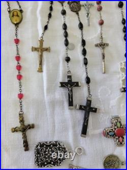 Vintage & Antique Rosary, Religious Medals, Crosses 107 Pieces. READ