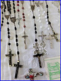 Vintage & Antique Rosary, Religious Medals, Crosses 107 Pieces. READ