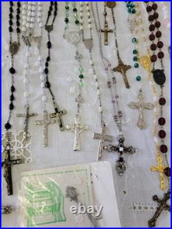 Vintage & Antique Rosary, Religious Medals, Crosses 107 Pieces. READ