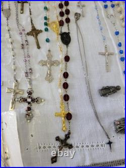 Vintage & Antique Rosary, Religious Medals, Crosses 107 Pieces. READ
