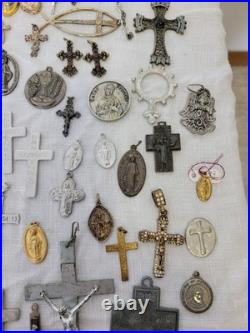 Vintage & Antique Rosary, Religious Medals, Crosses 107 Pieces. READ