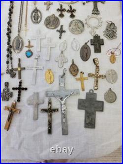 Vintage & Antique Rosary, Religious Medals, Crosses 107 Pieces. READ