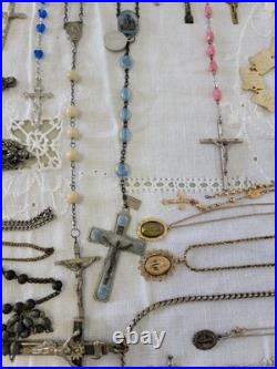 Vintage & Antique Rosary, Religious Medals, Crosses 107 Pieces. READ
