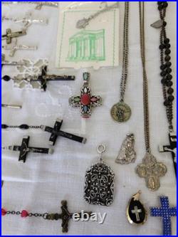 Vintage & Antique Rosary, Religious Medals, Crosses 107 Pieces. READ