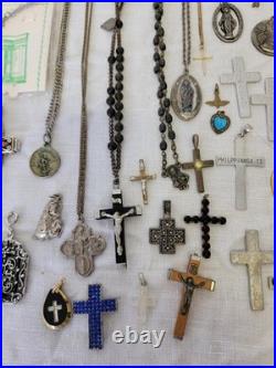 Vintage & Antique Rosary, Religious Medals, Crosses 107 Pieces. READ