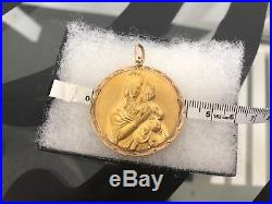 Vintage Antique Solid 10k Gold Virgin With Child Religious Pendant Medallion