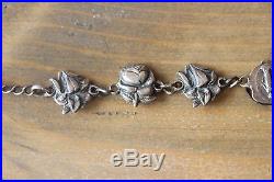 Vintage Antique Sterling Silver 9 Saints Roses Religious Bracelet 7.5