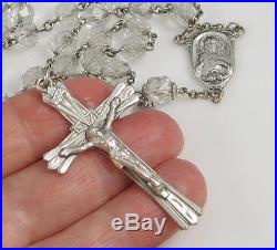 Vintage Antique Sterling Silver Religious Catholic Crystal Glass Beads Rosary