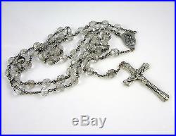 Vintage Antique Sterling Silver Religious Catholic Crystal Glass Beads Rosary