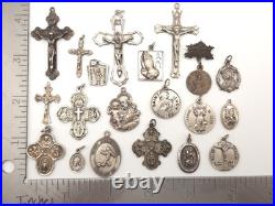 Vintage Antique Sterling Silver Religious Medals Cross Crucifix Pendants Lot