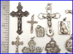 Vintage Antique Sterling Silver Religious Medals Cross Crucifix Pendants Lot
