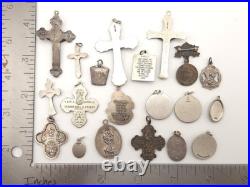Vintage Antique Sterling Silver Religious Medals Cross Crucifix Pendants Lot Vintage Antique Sterling Silver Religious Medals Cross Crucifix Pendants Lot