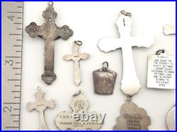 Vintage Antique Sterling Silver Religious Medals Cross Crucifix Pendants Lot