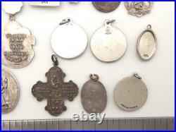 Vintage Antique Sterling Silver Religious Medals Cross Crucifix Pendants Lot