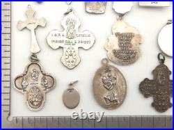 Vintage Antique Sterling Silver Religious Medals Cross Crucifix Pendants Lot