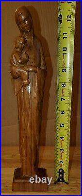 Vintage Antique wooden carved religious statue Mary and Baby Jesus Madonna 13