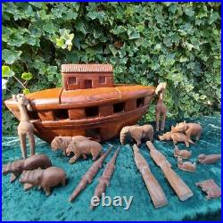 Vintage Arts and Crafts Noah's Ark Hand Carved primitive Religious Toy Carving