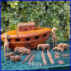 Vintage Arts and Crafts Noah's Ark Hand Carved primitive Religious Toy Carving