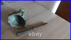 Vintage Brass Mortar with Jesus Crucifix & Pestle Antique Religious Verdigris