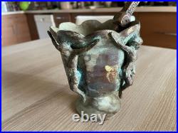 Vintage Brass Mortar with Jesus Crucifix & Pestle Antique Religious Verdigris