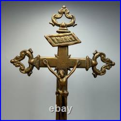 Vintage Bronze Altar Crucifix Catholic Standing Cross Religious Home Decor Gift