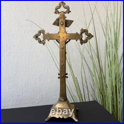 Vintage Bronze Altar Crucifix Catholic Standing Cross Religious Home Decor Gift