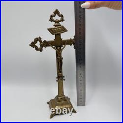 Vintage Bronze Altar Crucifix Catholic Standing Cross Religious Home Decor Gift