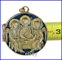 Vintage Bronze Holy Trinity Religious Icon Pendant Spiritual Protection